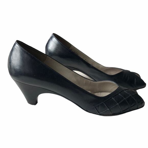 Bruno Magli Peep Toe Pump Navy 9.5 AA Vintage - Picture 2 of 16